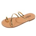 thumbnail image 1 of HBFAGFB Womens Slippers Fashion Summer Simple Flat Bottom Non Slip Beach Versatile Sandals Gold Size 40, 1 of 7
