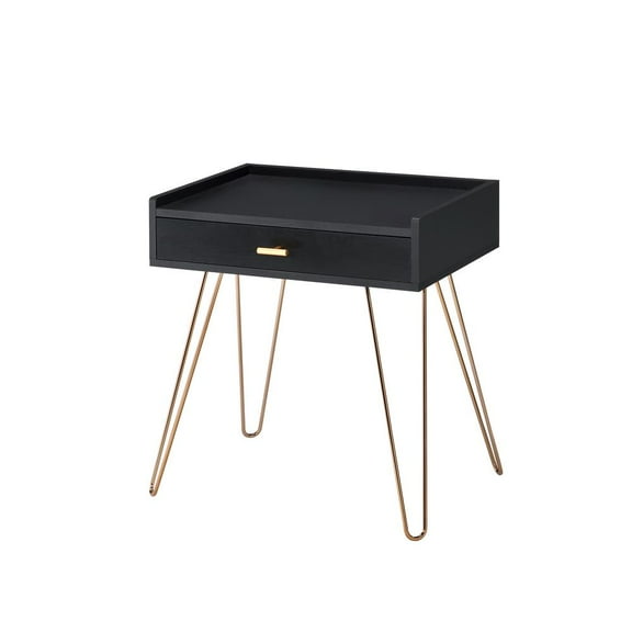 Ore International 23.5" In Black Allen Mid-Century Accent Table W/ Copper Hairpin Legs