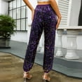 thumbnail image 4 of Wide Leg Pants Woman Carnival Fashion Straight Drawstring Waist Gradient Glitter Joggers Purple Casual Yoga Pant L, 4 of 7