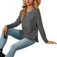 thumbnail image 3 of MOMOFEEL Long Sleeve Tunic Tops for Women Crewneck Sweatshirt with Side Buttons Casual Shirts Pullover (M9004 Dark Gray), 3 of 7