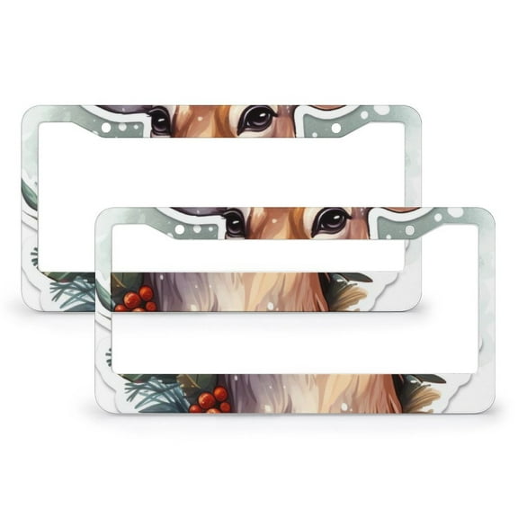 2 Pcs Set Christmas Deer Christmas Gift License Plate Frames Xmas Tree Reindeer License Plate Cover License Plate Novelty License Plate Frame Quality Aluminum Funny Cute for USA Canada Vehicles