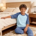 thumbnail image 5 of Cethrio Girls' Pajama Sets Short Sleeve, 2 Piece Summer Casual Color Block Kids' Sleepwear Light Blue Size 13-14T, 5 of 8