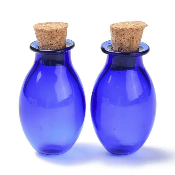 Oval Glass Cork Bottles Ornament Glass Empty Wishing Bottles DIY Vials for Pendant Decorations Blue 1.55x2.6~3cm