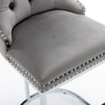 thumbnail image 6 of 26" Counter Height Bar Stools Set of 2, Velvet Upholstered Barstools with Button Back, Rivet Trim and Chromed Metal Base Legs, High Back Bar Chairs for Kitchen Island Farmhouse, Gray, 6 of 7