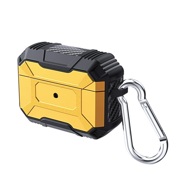 SaniMore for AirPods Pro Case with Carabiner, 360°All-around Dual-layer Rugged Hybird Heavy Duty Protective Case for Apple AirPods Pro 2019, Yellow