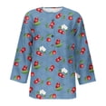 thumbnail image 4 of T-shirts pour Femmes Coupe Ample Manches 3/4 Imprimé Col Rond Boutonné Tunique Basique T-shirts Blouses Hauts Décontractés pour Femmes Hauts pour Femmes Été Décontracté, 4 of 5