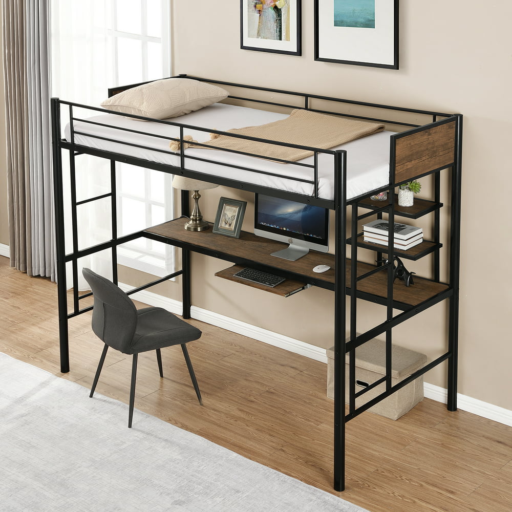 Loft bed with desk and shelf space saving design - Walmart.com ...