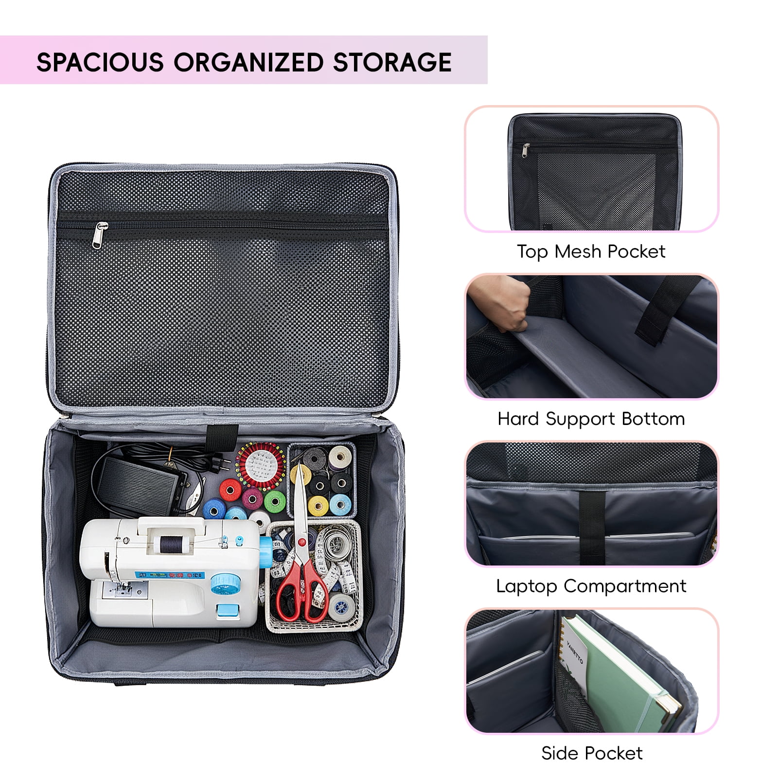 Fegat Rolling Craft Bag,Large Rolling Teacher Tote Bag with Laptop Compartment,Detachable Dolly,Roller Scrapbook Tote Bag Sewing Machine Storage Tote for Women,Craft,Teaching,Office, 5 Wheels, 17.3"