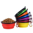 thumbnail image 1 of Collapsible Dog Bowl, 2 Pack Collapsible Dog Water Bowls for Cats Dogs, Portable Pet Feeding Watering Dish for Walking Parking Traveling with 2 Carabiners (Small, Orange+Yellow), 1 of 4