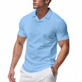 thumbnail image 2 of Men's Waffle Texture Polo Collar Casual T-Shirt - Breathable Solid Color Short Sleeve Top for Office Casual, Weekend Errands and Lightweight Comfort,Light Blue M, 2 of 5