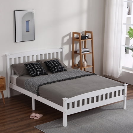 Platform Bed Frame No Box Spring Needed  Sesslife Wood Queen Size Bed Frame with Slatted Headboard and Footboard  Queen Platform Bed with Slats Support for Teen Adult Kid  White