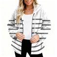 thumbnail image 3 of Women's Fashionable Casual Zippered Hooded Striped Printed Drawstring Furry Sweatshirt Jacket, Classic Stripes Pattern,White,L, 3 of 5