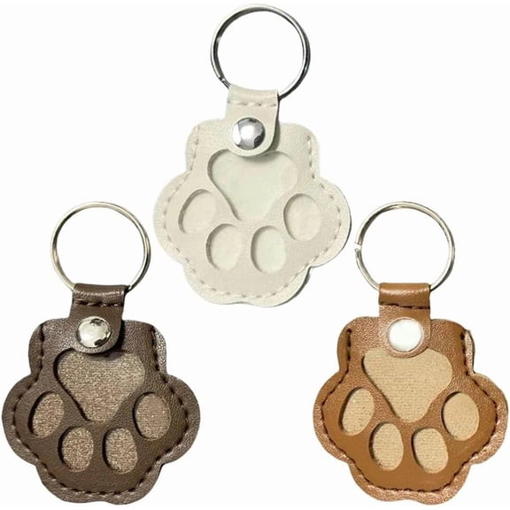 Paw Keychain for Dog Hair & Cat Fur Storage, 3 Pcs Leather Fillable Keyring, Handmade Pet Memorial Gift for Bag Purse Charm, Holder for Collecting