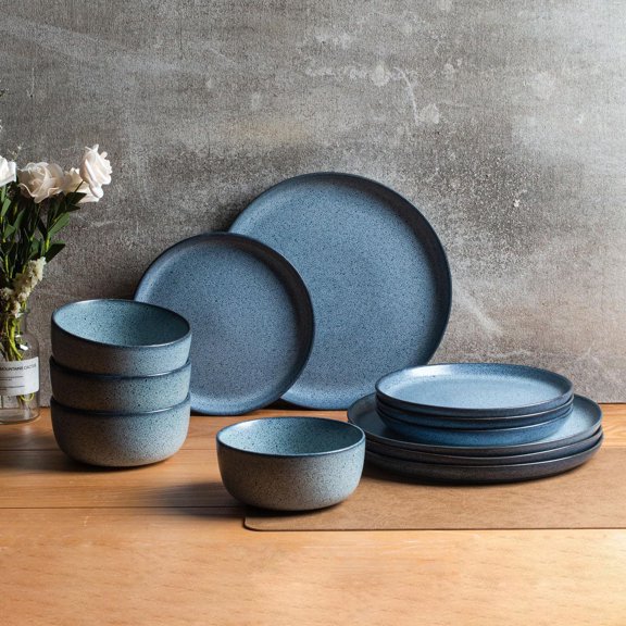Home Trends Ensemble De 12 Pièces En Grès Speckle Bleu