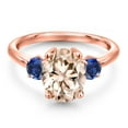 thumbnail image 3 of Gem Stone King 2.50 Ct Peach Morganite Blue Created Sapphire 18K Rose Gold Plated Silver Ring, 3 of 6