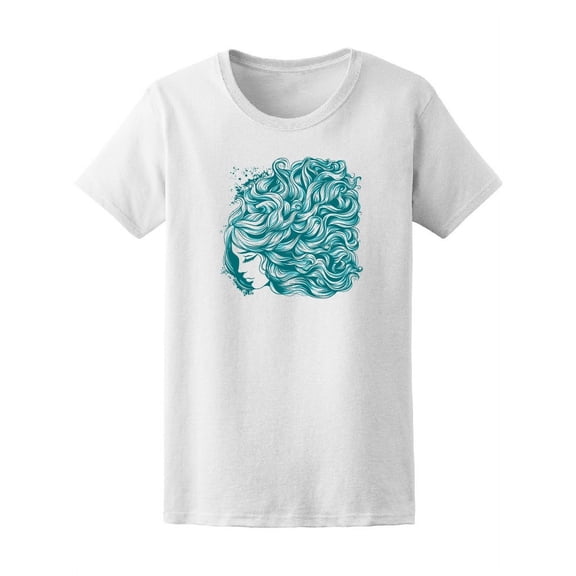 Blue Curls Girl Sketch T-Shirt Women -Image by Shutterstock, Female XX-Large