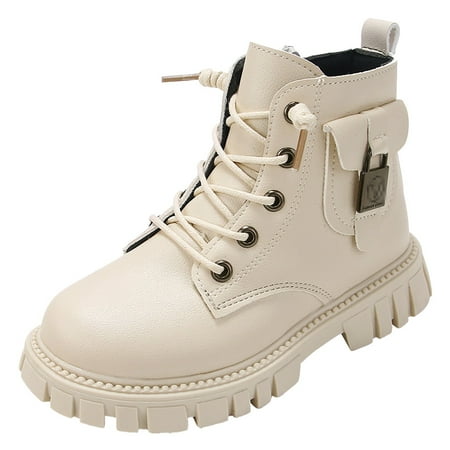 eileial Boys Girls Glitter Ankle Boots Kids Lace Up Waterproof Combat Shoes(White 34)