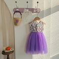 thumbnail image 2 of Glisme Girls Dresses Toddler Children Sleeveless Flowers Prints Dresses Mesh Dress Purple Sundress Size 3-4 Years, 2 of 4