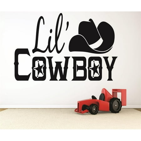 Western Baby Decor Custom Wall Decal : Lil Cowboy Western Hat Baby Newborn Son Boy Infant Nursery Bedroom Decor 10x20