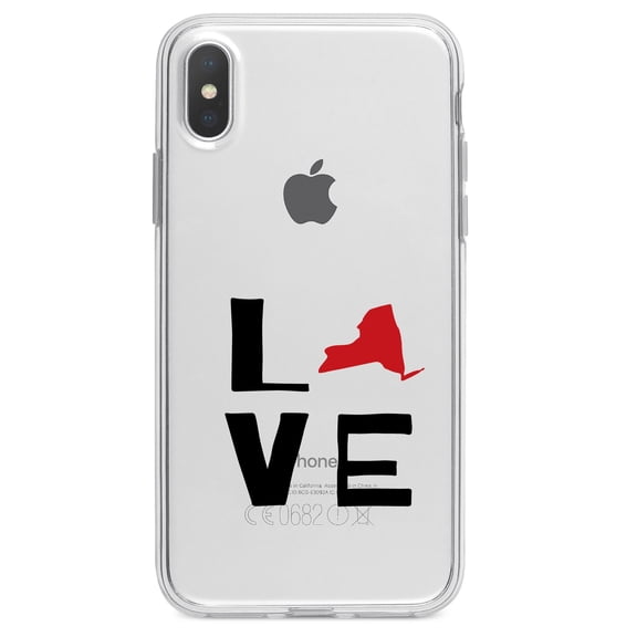 DistinctInk Clear Shockproof Hybrid Case for iPhone X / XS (5.8" Screen) - TPU Bumper Acrylic Back Tempered Glass Screen Protector - New York - Love Red & Black