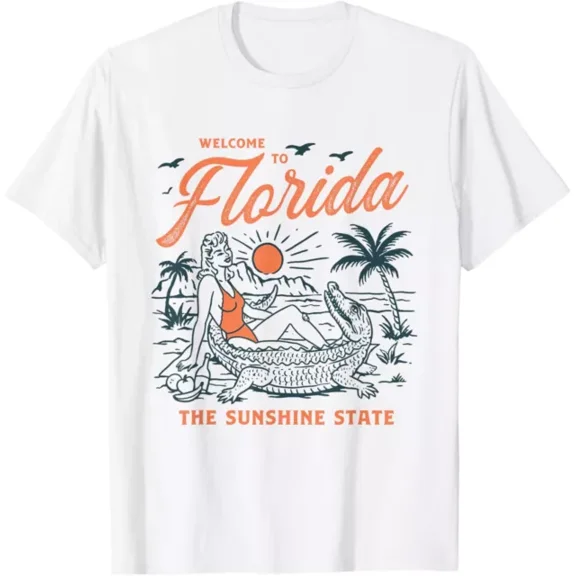 Hot Trending Welcome To Florida Funny Vintage Gator Beach Sunshine State T-Shirt S-5Xl Birthday Gifts; For Men & Women