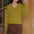 thumbnail image 4 of VISALY V Neck Pullover Sweater Cotton Sweaters Trendy Long Sleeve Sweater Tops Fall Chunky Cable Knit Pullover Sweaters Business Casual Sweater Business Casual Sweaters Soft Sweaters Green One Size, 4 of 4