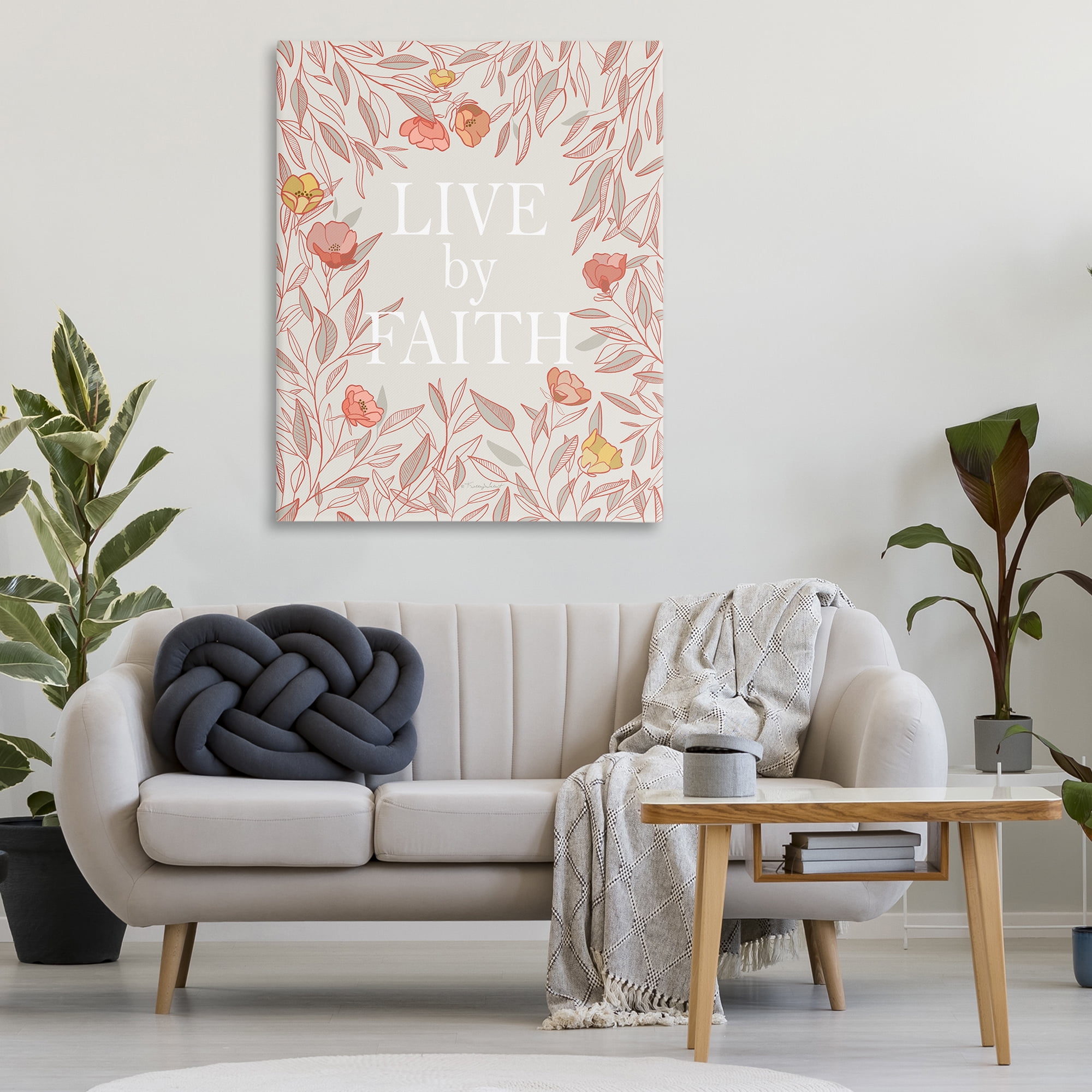 Live By Faith Rosy Florals Canvas Wall Art, design by Kelley Talent