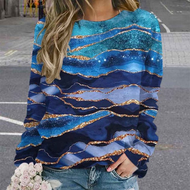 EQWLJWE Hauts d'Entraînement à Manches Longues pour Femmes Sweat à Capuche Imprimé Col Rond Décontracté et à la Mode Blouse Vêtements d'Automne pour Femmes
