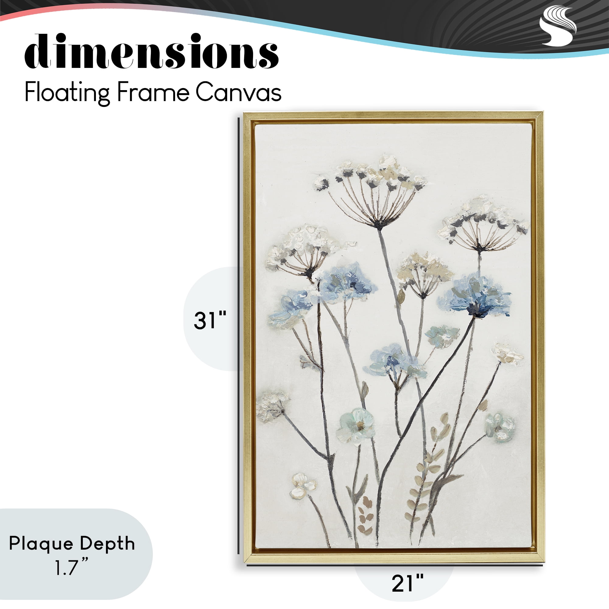 Stupell Industries Soft Jardin Azul Gold Framed Floater Canvas Wall Art, design by Patricia Pinto