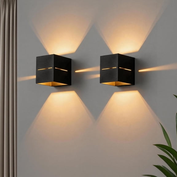 YANSUN 2-Pack Black Indoor Wall Sconces Modern Square Up Down Light G9 Wall Lamp Fixture for Bedroom Living Room