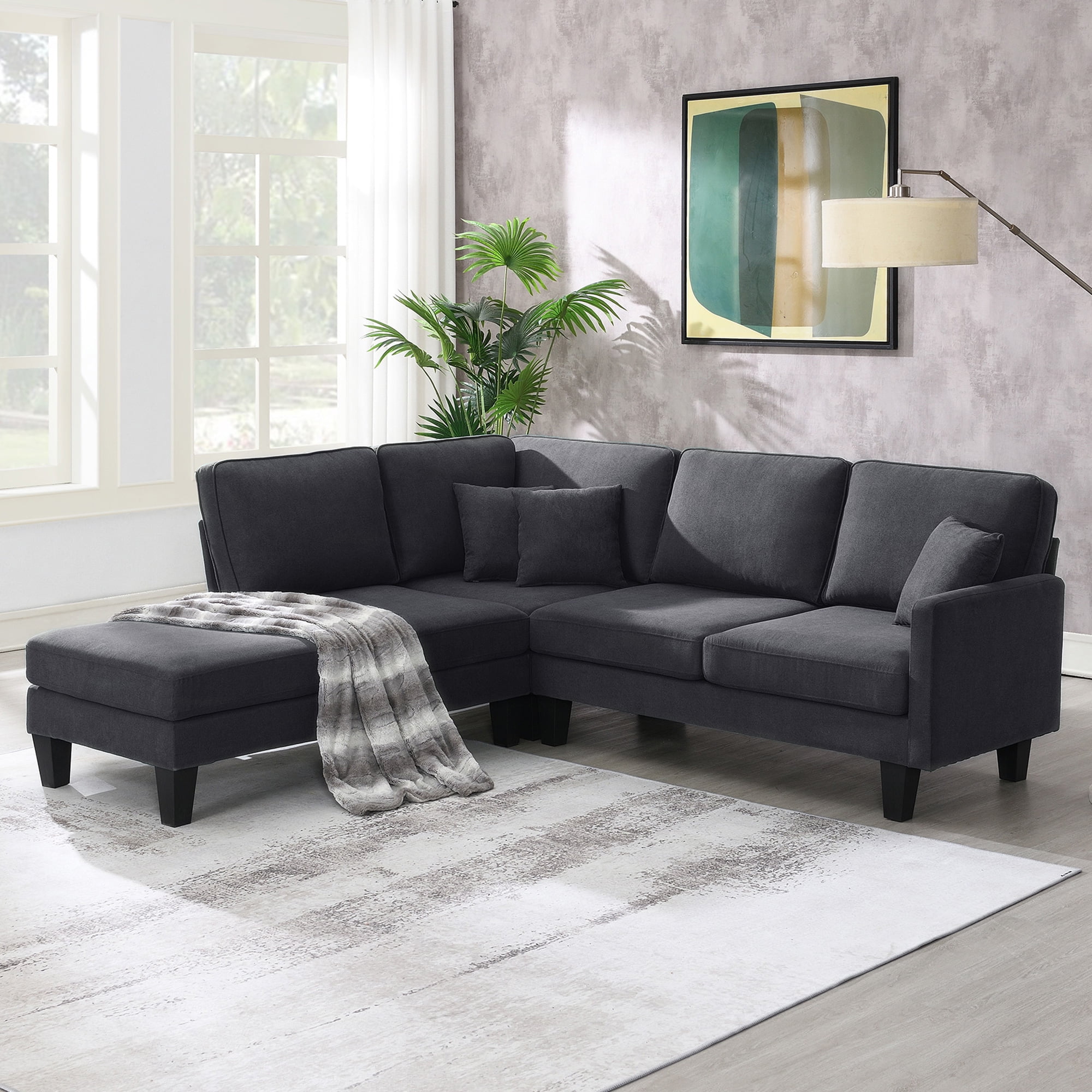 L shape 3pcs grey living sofa