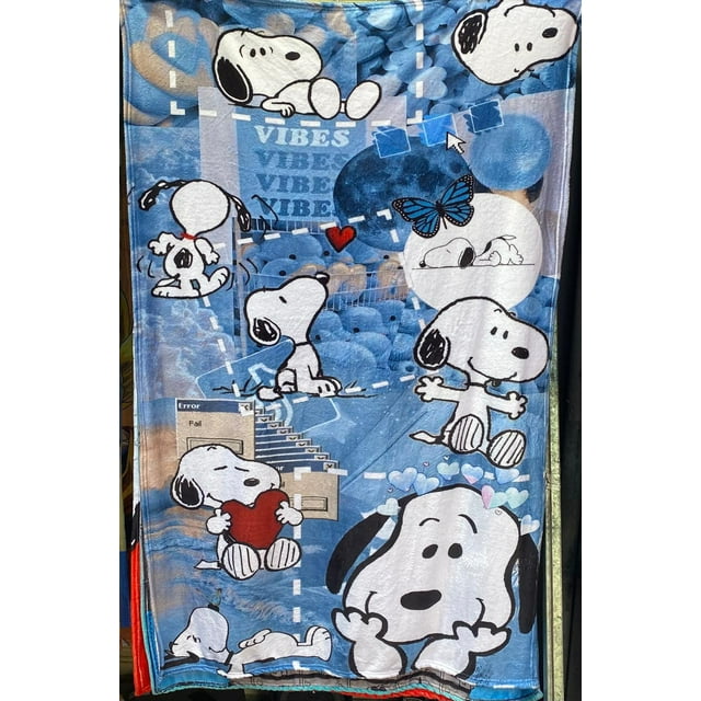 Exclusiva! Cobija Frazada Ultra Suave Snoopy Collage Azul
