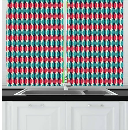 Teal Coloured Curtains Geometric Curtains 2 Panels Set, Vintage Inspirations Soft Colored Artwork Grunge Shapes Abstract, Window Drapes for Living Room Bedroom, 55W X 39L Inches, Teal Dark Coral Dark Purple, by Ambesonne ()