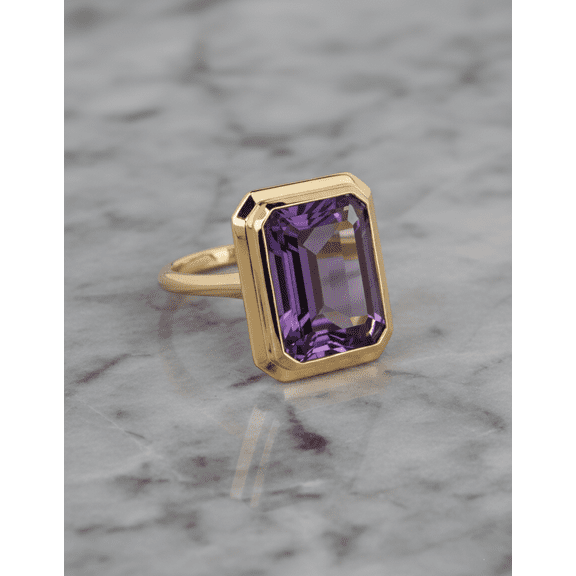 Sechi Gold Plated Amethyst 925 Sterling Silver Statement Celestial Vault Ring Gemstone Jewelry (9.5)