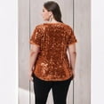 thumbnail image 4 of Women's Plus Size Short Sleeve Sequin Top Round Neck - XX Large, Orange, 4 of 6