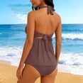 thumbnail image 6 of Hfnxid Tankini Swimsuits for Women Two PieceHalter Tummy Control Bathing Suit Tie Front V Neck Padded Swimwear Top With High Waisted Bottom Brown XXL, 6 of 9