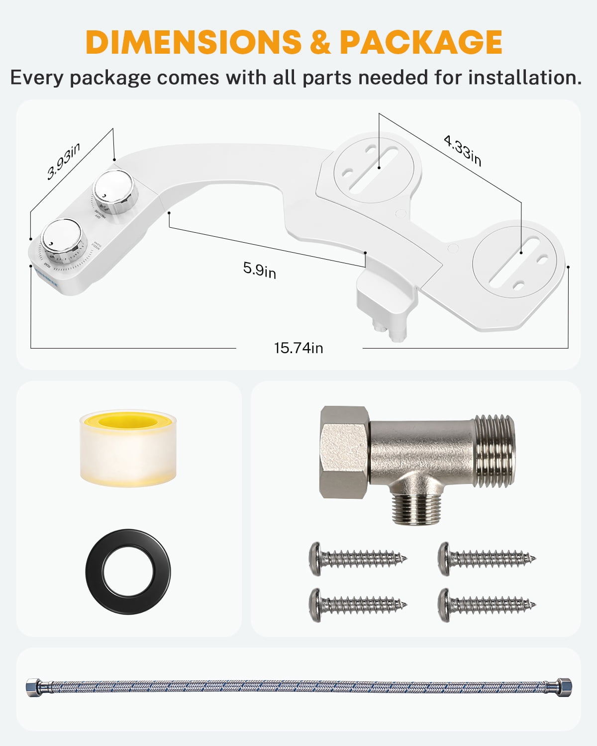 Kohree RV Bidet-360°Self Cleaning, Adjustable Dual Nozzle,Included Metal Mounting Hardware and Hose for Most RV Toilets