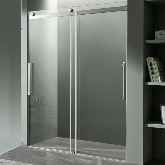 Stellar Series 45-48"W x 76"H Sliding Frameless Shower Door in Brushed Nickel with Tsunami Guard Tempered Glass