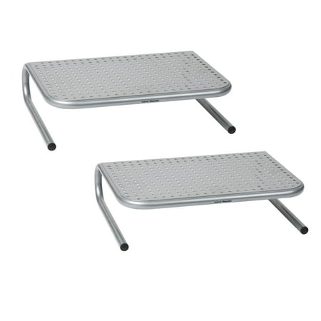 Mind Reader - Monitor Stand, Ventilated Laptop Riser, Desktop Organizer, Metal, 14.5"L x 11.25"W x 4.25"H, Set of 2 - Silver