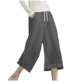 thumbnail image 4 of LAJPXKHY Capri Pants for Women Cotton Linen Summer Lightweight Thin Casual Elastic Drawstring Waist Straight Leg Capris with Pockets, 4 of 5