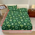 thumbnail image 3 of Xoenoiee Green Shamrock Coin Print Deep Pocket Fitted Sheet Set, 3 Pieces Stretchy Bedsheet with 2 Pillowcases, Breathable Wrinkle Resistant, Easy Care Bedding St. Patrick's Day Decor, Full Size, 3 of 7