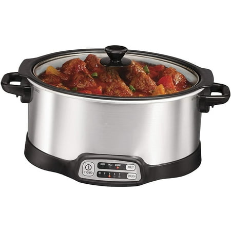 

6 Quart Programmable Slow Cooker-Cook Crock Stovetop-Safe Sear（Silver）