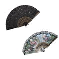 thumbnail image 2 of Black Plastic Frame Embroidery Floral Detail Folding Hand Fan & Spanish Style Hand Fan Decorative Design, 2 of 6
