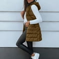 thumbnail image 3 of Fgvctg Women's Long Puffer Vest Quilted Sleeveless Warm Puffer Vest Oversized Hooded Outerwear Long Coats Puffy Zip Up Jackets Solid Clothing with Pockets Khaki L, 3 of 6