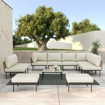 LayinSun 11 Pieces Aluminum Patio Furniture Set, Modern Modular Sectional Sofa with Coffee Table and Upgrade Thickness Cushion