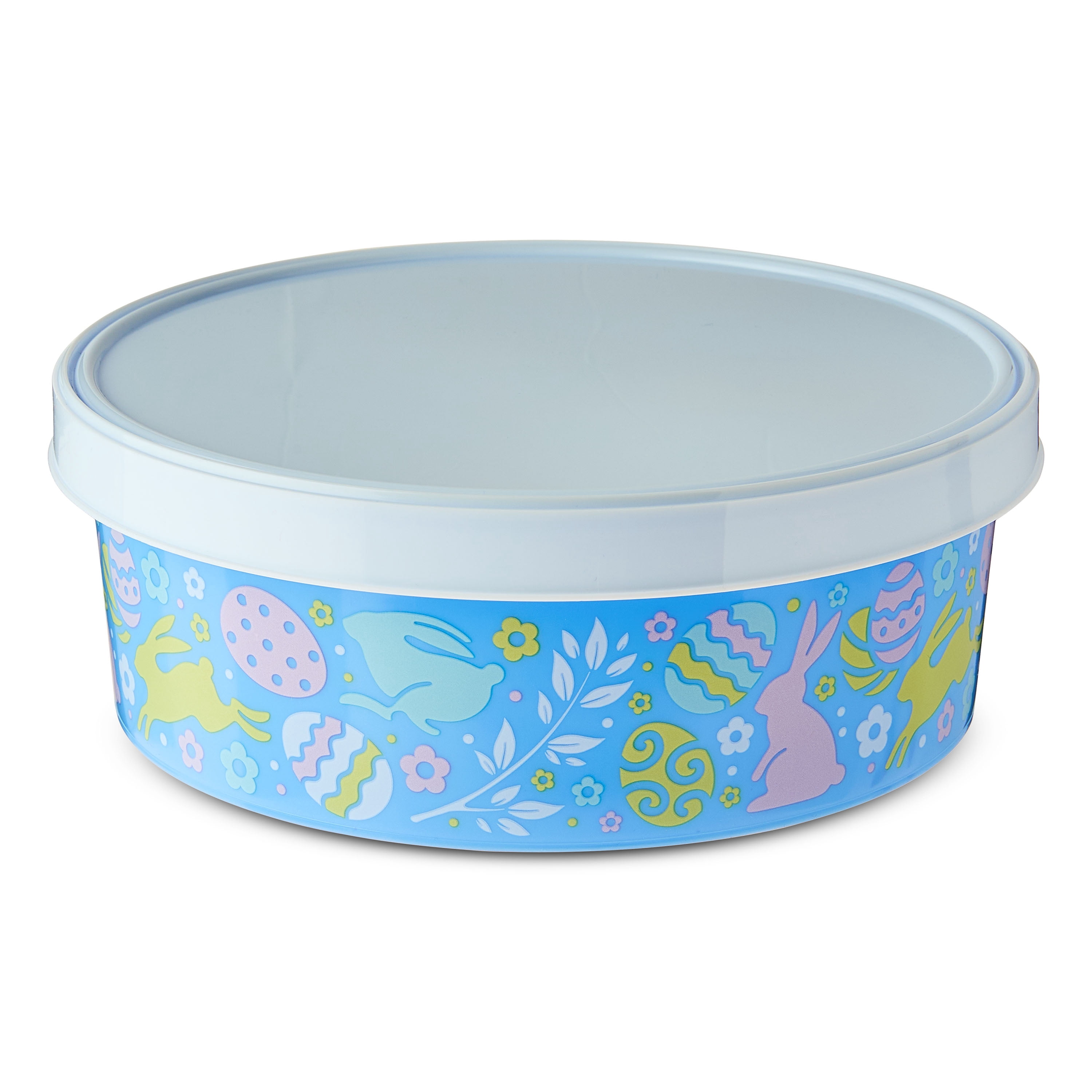 Way To Celebrate Easter Round Plastic Cookie Container, Bunnies and Eggs, Blue, 8 in