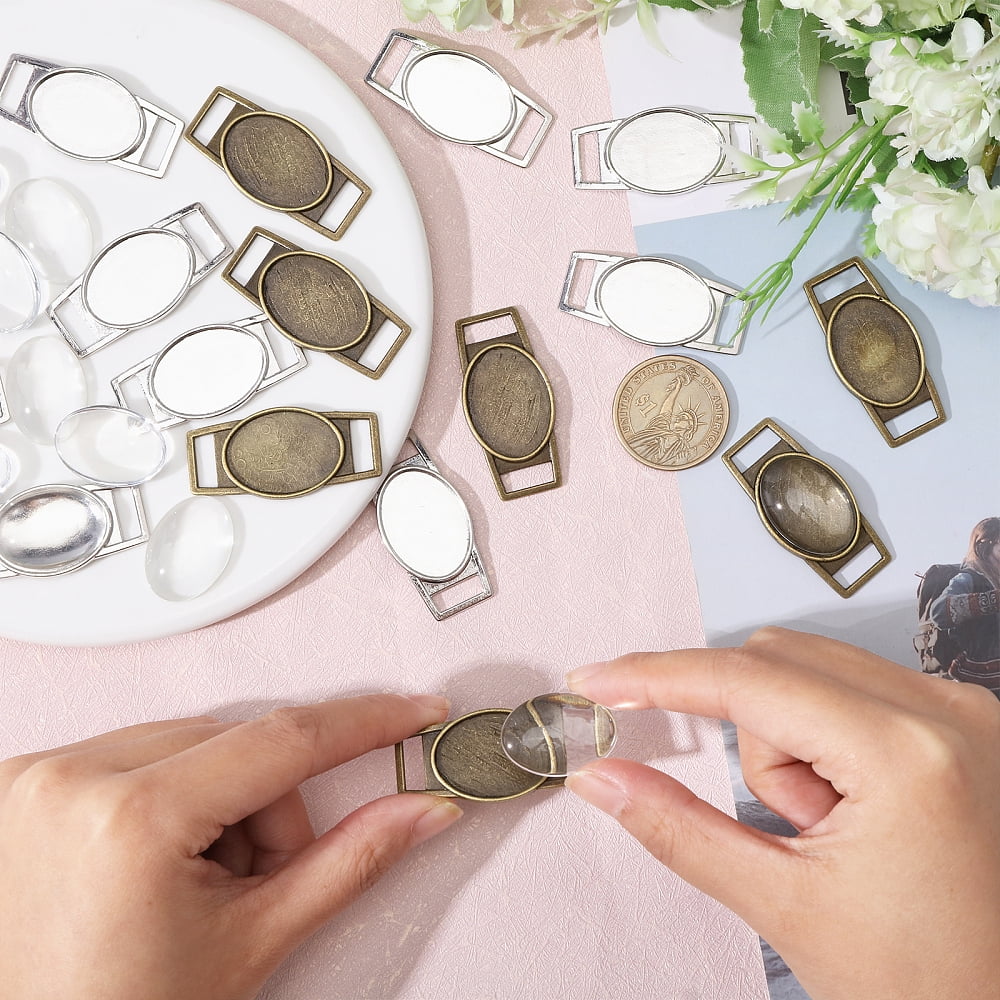 32 Pcs Shoelace Buckle Charm Oval Shoe Lace Tags Blank Shoelace Decoration Buckle Charms Shoe Lace Buckle Commemorative Photo Shoe Label Shoe Decoration Accessories with 32 Pcs Glass Patch making