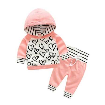 

Topumt Newborn Baby Girls Hand-Painting Heart Tops Hoodies Pants 2Pcs Outfits Clothes Set