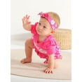 thumbnail image 4 of Infant Baby Girl Clothes Ruffle Letter Short Sleeve Romper Floral Long Pants with Headband Outfits Set Rose Red 0-3 Months, 4 of 6