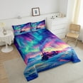 thumbnail image 4 of Train Bedding Set Retro Steam Engine Queen Comforter Set Railway Track Transport Down Comforter,Galaxy Stars Iridescent Bed Set Transportation Vehicles Quilt Set, 4 of 7